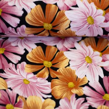 Preview: Modal French Terry Flowers Rosa/Senf auf Schwarz by Swafing